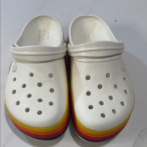 Kids White Clogs with Rainbow Sole